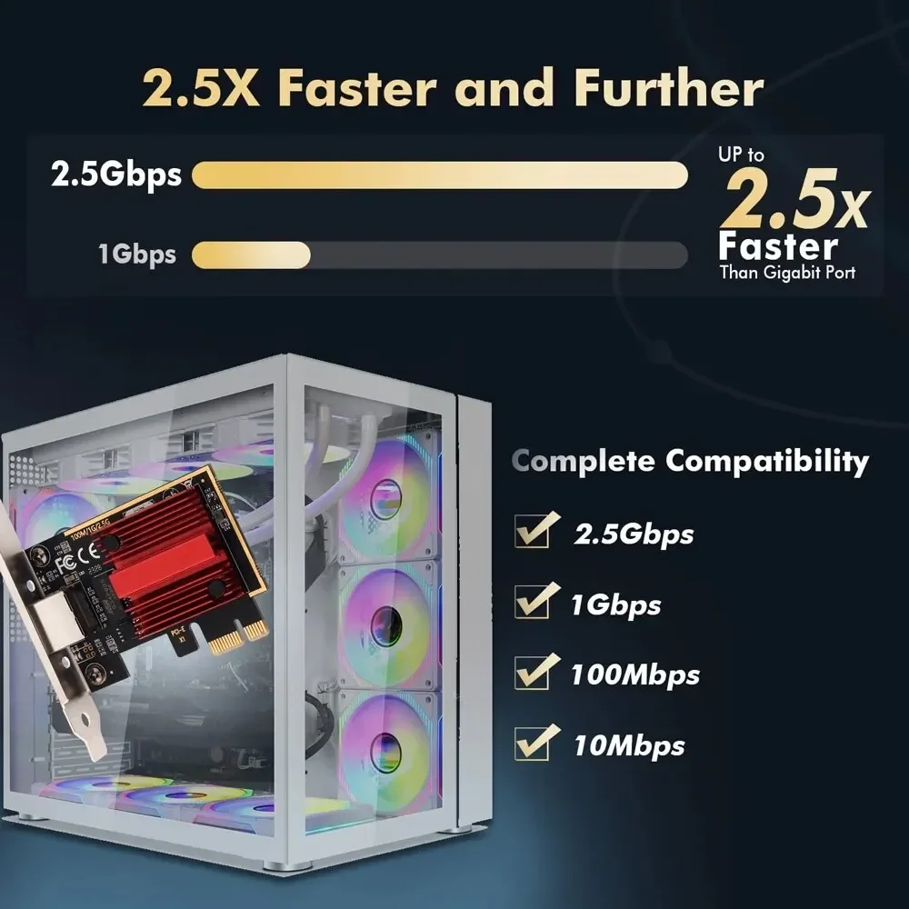 2.5G PCI-E To RJ45 Network Card RTL8125B Chip 100/1000Mbps 2.5Gbps PCIE X1 Ethernet Wired LAN Controller Adapter For Win10/11