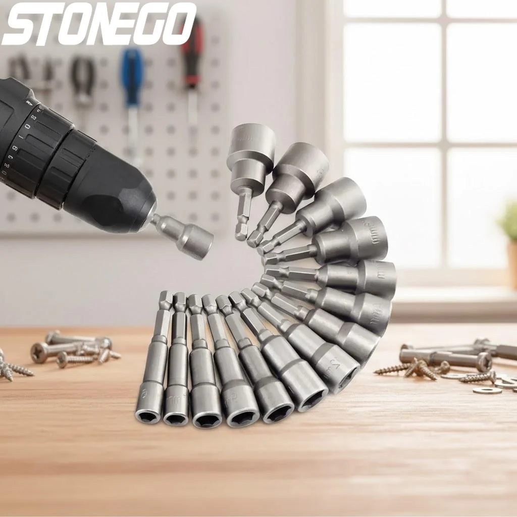 

14Pcs Hex Socket Sleeve Nozzle Nut Driver Set with Drill Bit Adapter Tool High Quality Durable Socket Bits Set