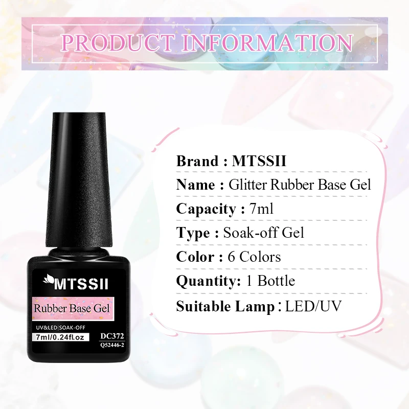 Mtssii 7ml Multicolour Rubber Base Gel Nail Polish Pink White Summer Candy Semi Permanent UV LED Art Gel Varnish Soak Off Nails