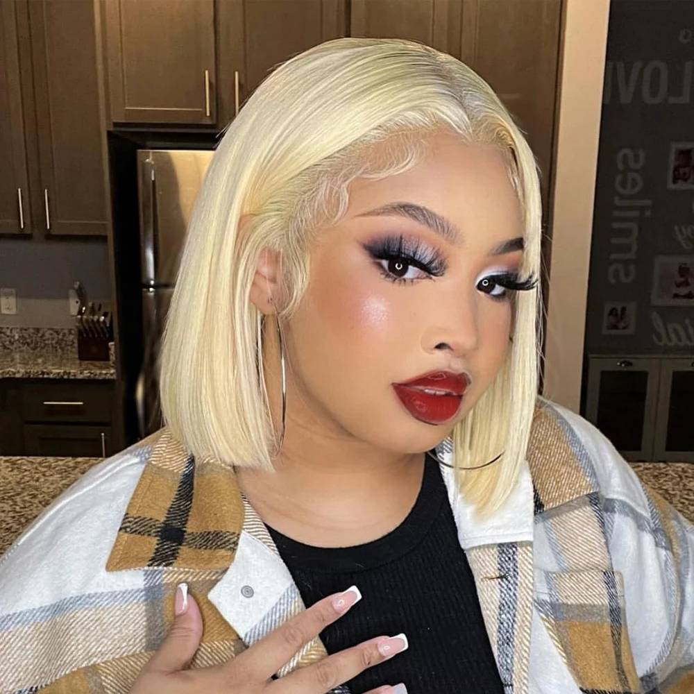

613 Blonde Bob Human Hair Wigs 4x4 Lace Front Wigs Human Hair Pre Plucked 200 Density Blonde Wigs Human Hair Short Bob Wig