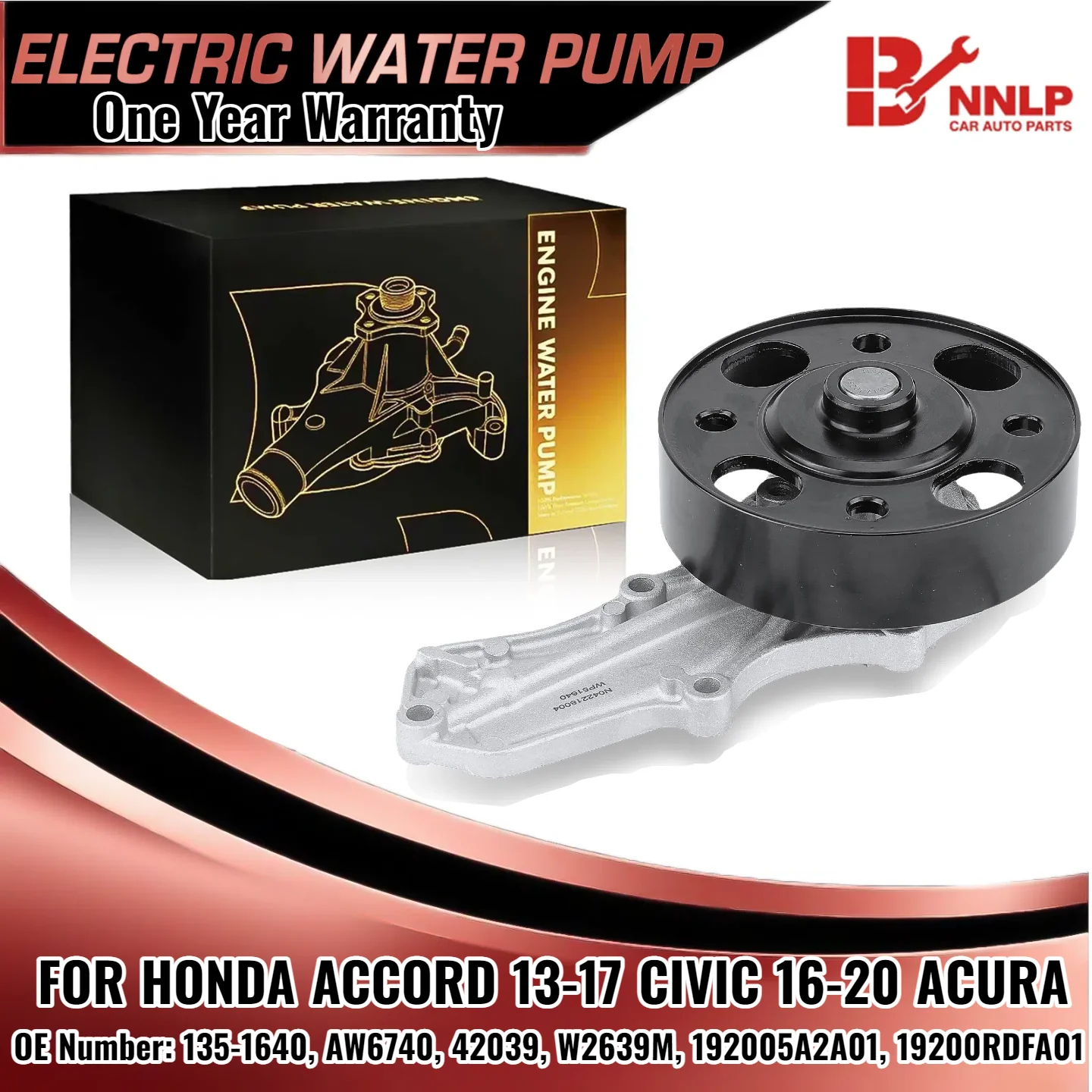 

Engine Water Pump w/Pulley & Gasket for Honda Civic 16-20 Accord 13-17 Acura TLX AW6740, 42039, W2639M, 192005A2A01, 19200RDFA01
