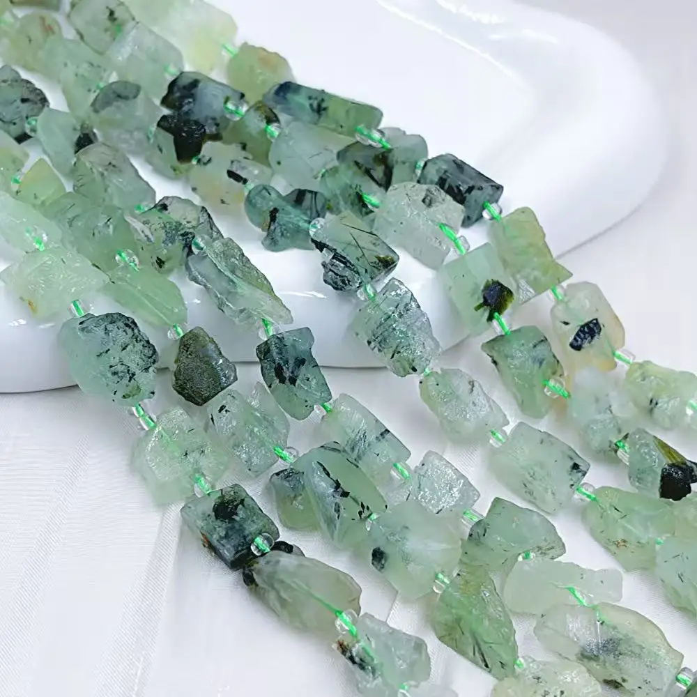 Natural Reiki Stone Prehnite Crystal Loose Spacer Gemstone Accessories Crude Beads for DIY Jewelry Handicrafts Making Gifts 15