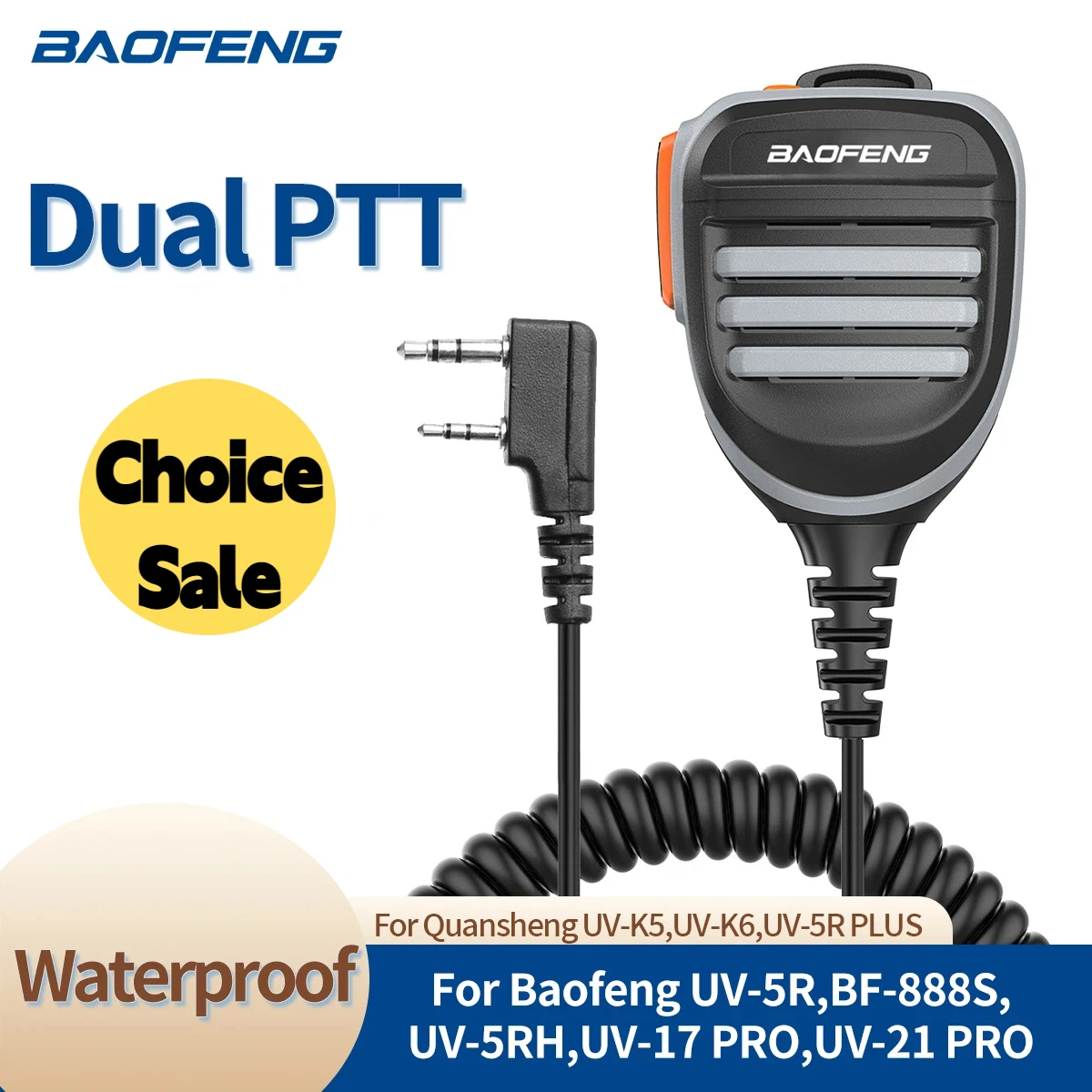 Baofeng Walkie Talkie Speaker Microphone Dual PTT Mic For UV-5R BF-888S UV 13 21 17 Pro UV-5RH Quansheng UV-K5 K6 Two Way Radio