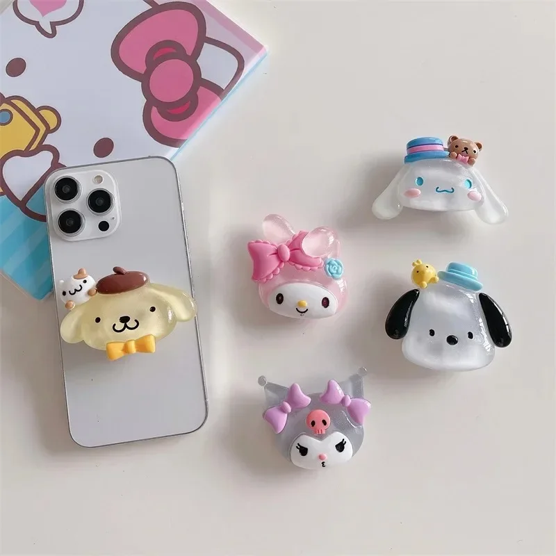 Kawaii Cartoon Sanrio Mobile Phone Air Cushion Holder Kuromi Melody Cinnamoroll Pochacco Doll Mobile Phone Decoration Luminous