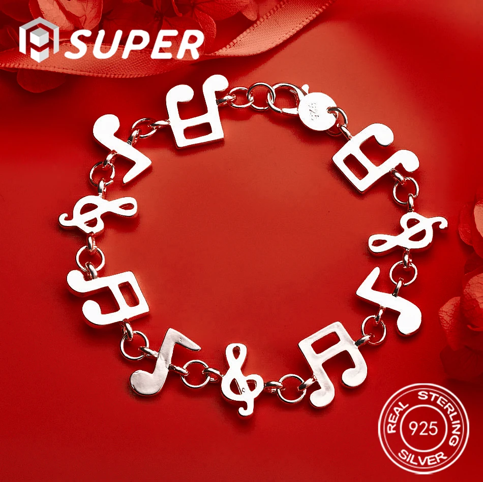

ALISuper 925 Sterling Silver 8-inch Exquisite Musical Note Bracelet - Women's Fashion Accessory and Engagement Jewelry