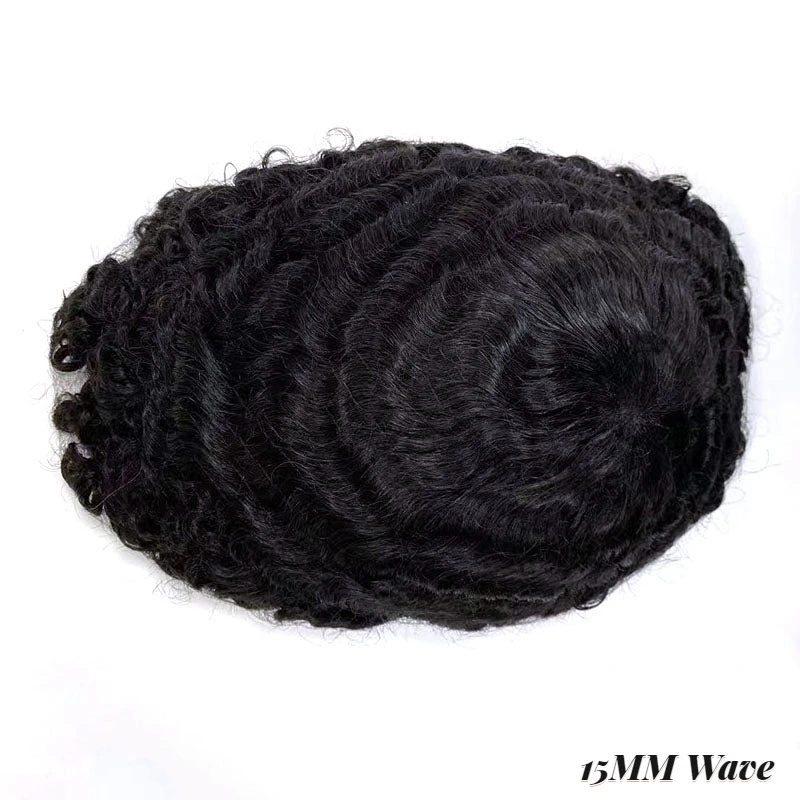 ISKIN Men Toupee Human Hair Curly Thin Skin PU Men's Capillary Prosthesis With Knots Indian Remy Hair System Unit Natural Wigs
