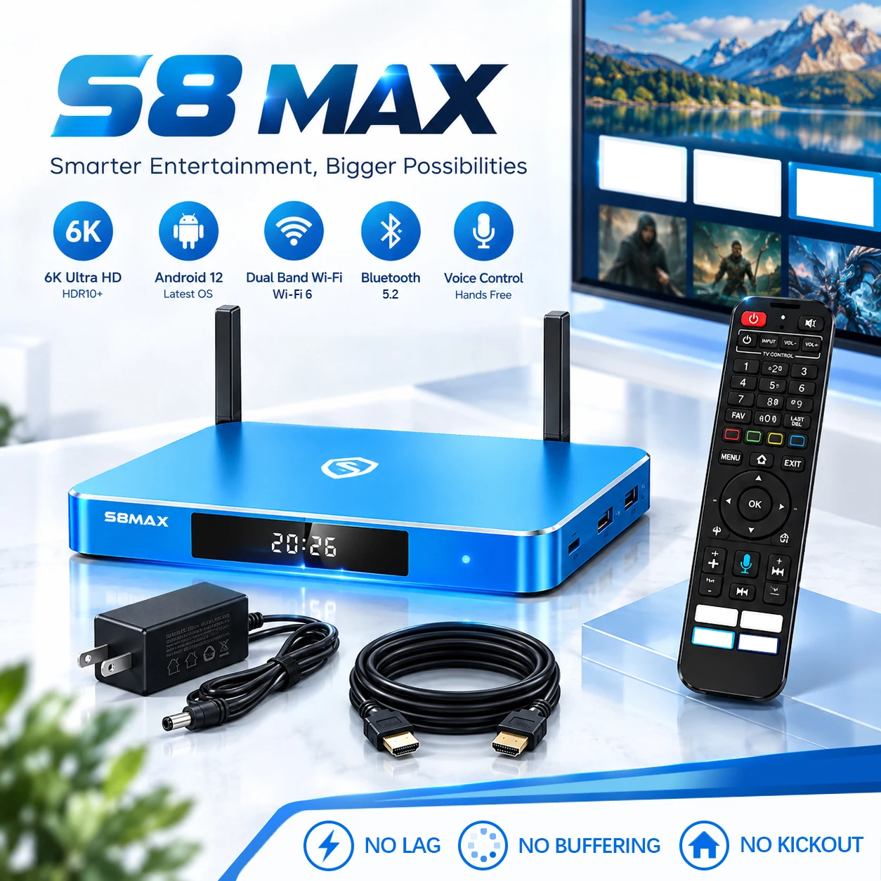 Latest SuperBox S8 Max/S8 Ultra 2026 Android TV Box 6K Streaming Media Player with AI Voice Control - Same Day Shipping