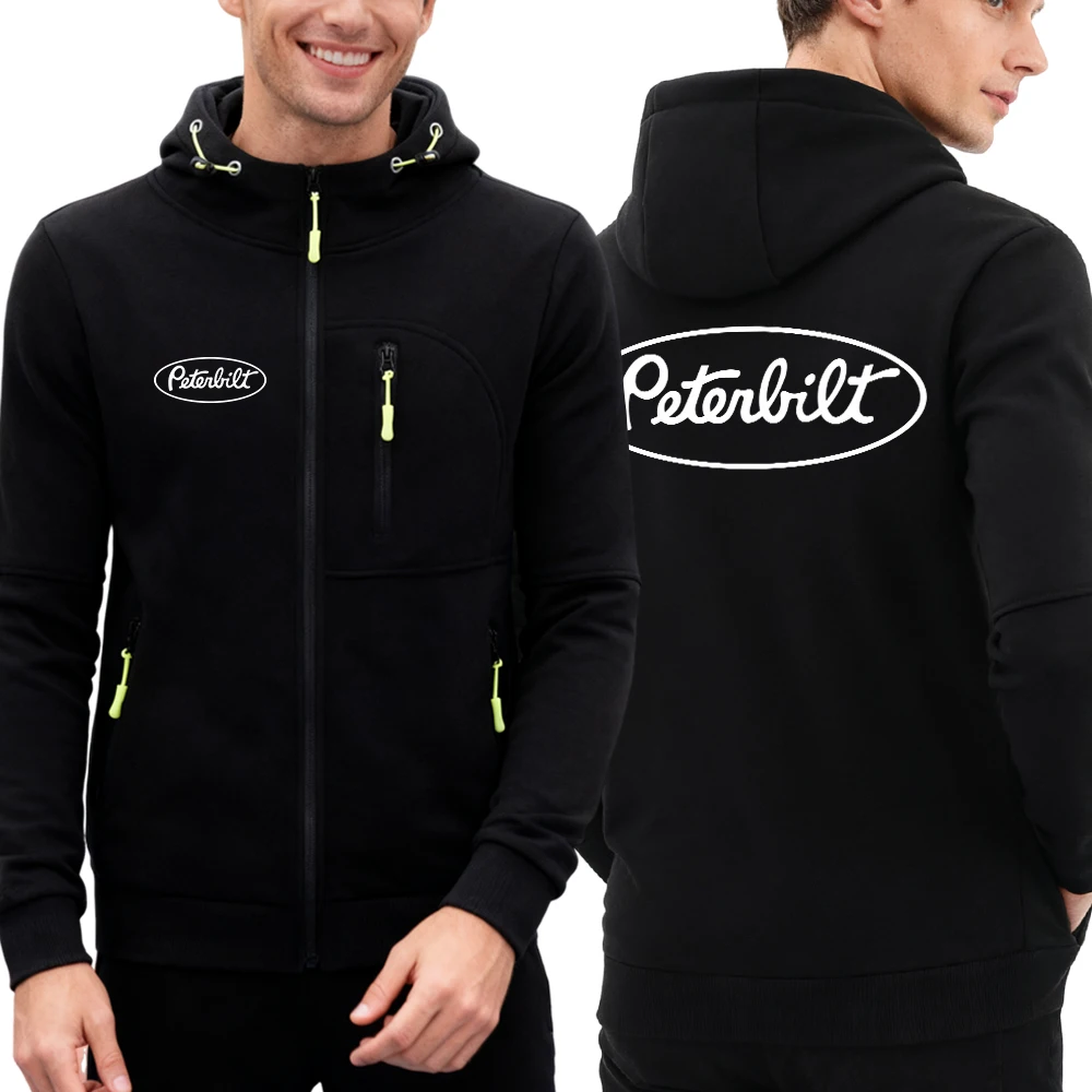 Peterbilt Brief Druck Männer Zipper Hoodies Herbst Winter Tasche Fleece Warme Tops Zip-Up Lose Mit Kapuze Straße Männer Sportswear