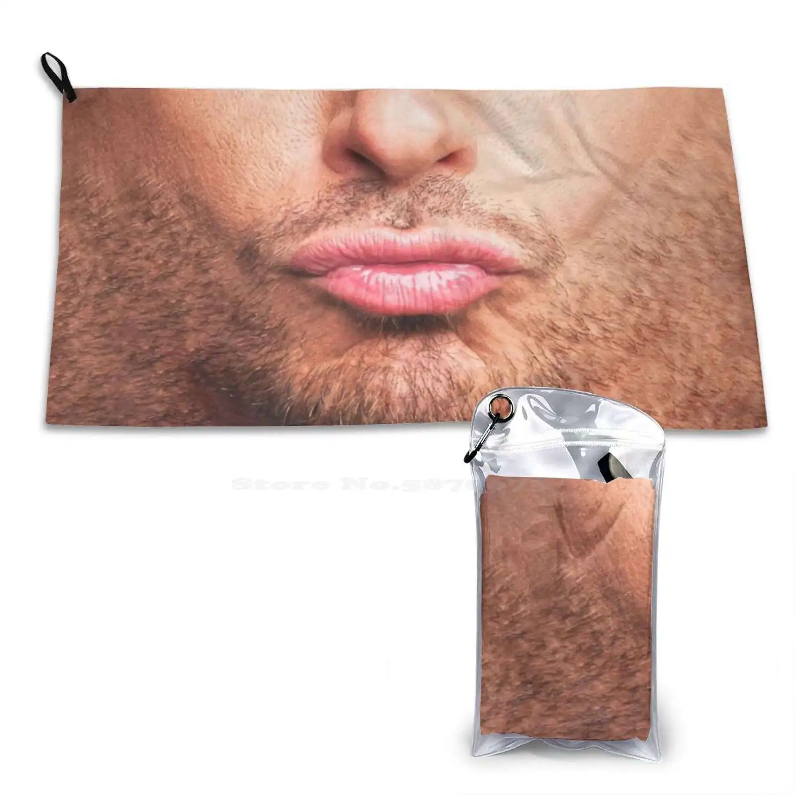 Funny Man Pout Lips 3D Print Pattern Soft Towel Human Pout Mouth Lips Facial Hair Duck Face Kiss Handsome Sexy Funny Cool