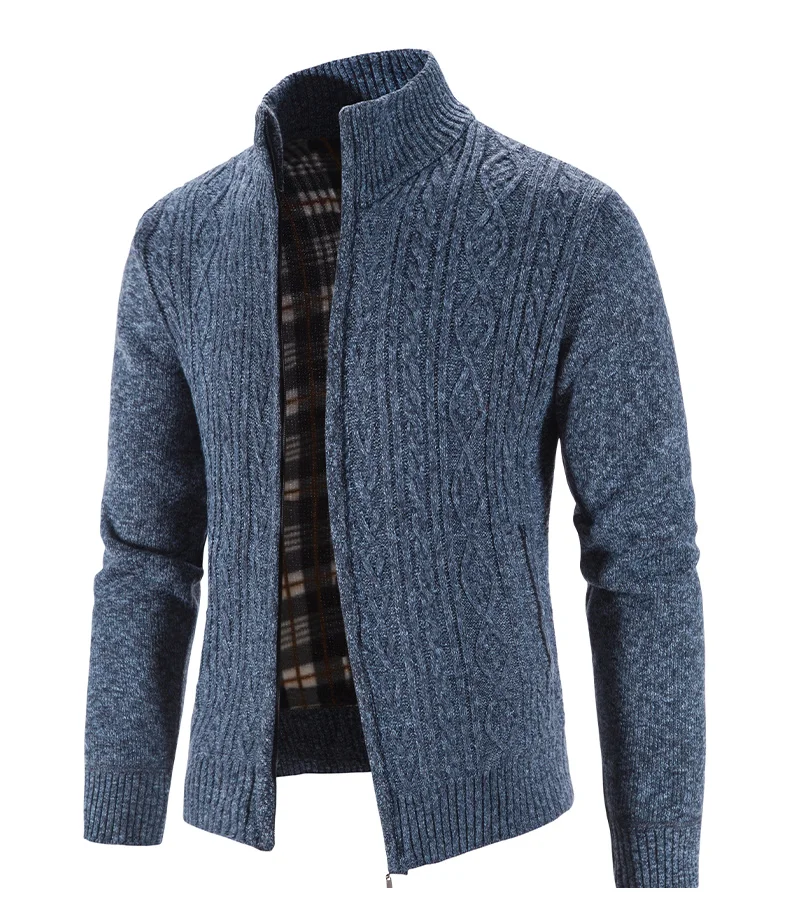 Winter Herbst Neue Pullover Stricken Zopf Strickjacke Männer Business Casual Jacke Zipper Up Einfarbig drehen-unten Mantel Fleece kleidung – Detail 3