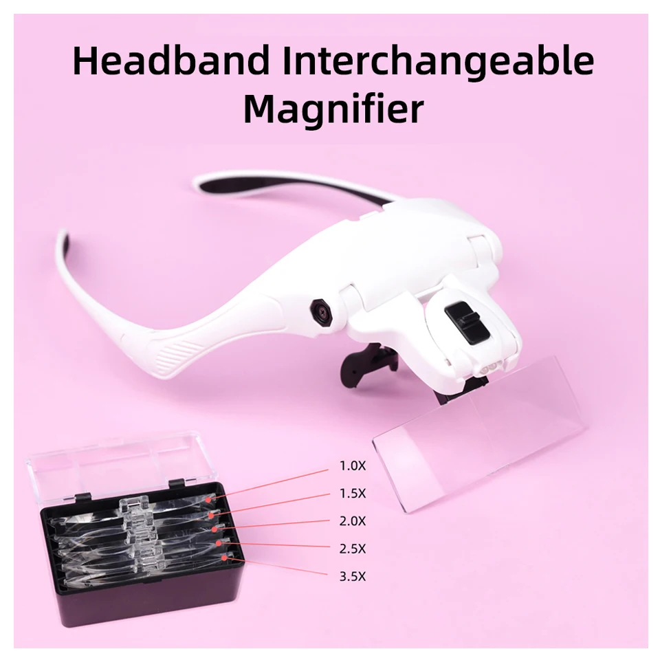 

Magnifier Glasses With LED Light Headband Illumination Magnifier Loupe With 5 Lens Magnifying Glass For Eyelashes Cilia Grafting