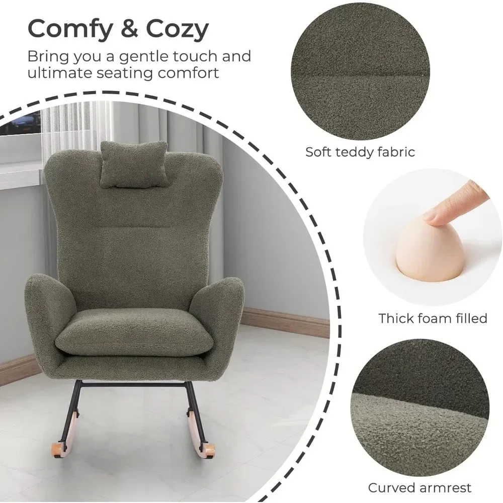 Small Gliding Seat for Bedroom Home Furniture Teddy Living Room Armchair With Wood Base Relaxing Chair Office 36