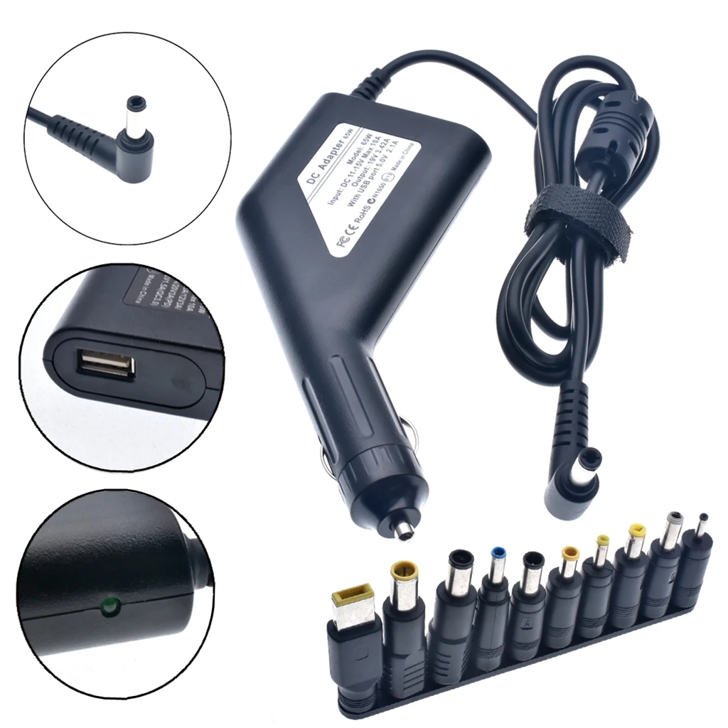 

Universal Car 65W Charger Multi-type Laptop Power Supply Adapter for Hp Lenovo Asus Acer Notebooks 19V 3.42A Car Charger Laptop