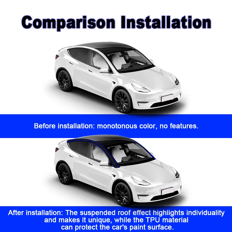Customized Suspended Roof Film for Tesla Model Y 2020-2023 Invisible Car Body Suit Original Vehicle Black TPU Protective Film