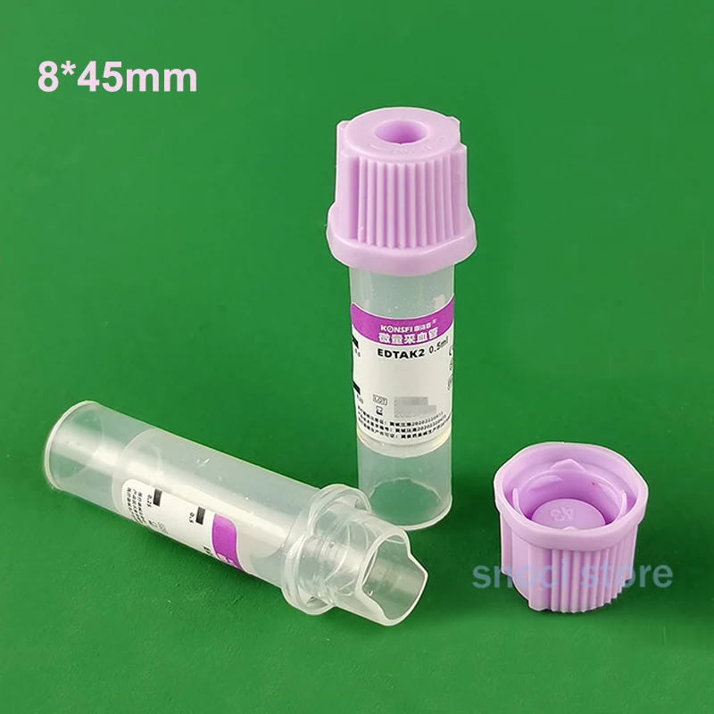 Tubo estéril de recolección de sangre Micro con tapa púrpura EDTAK2, tubo de análisis desechable para laboratorio, 0,5 ml, 100 Uds./PK
