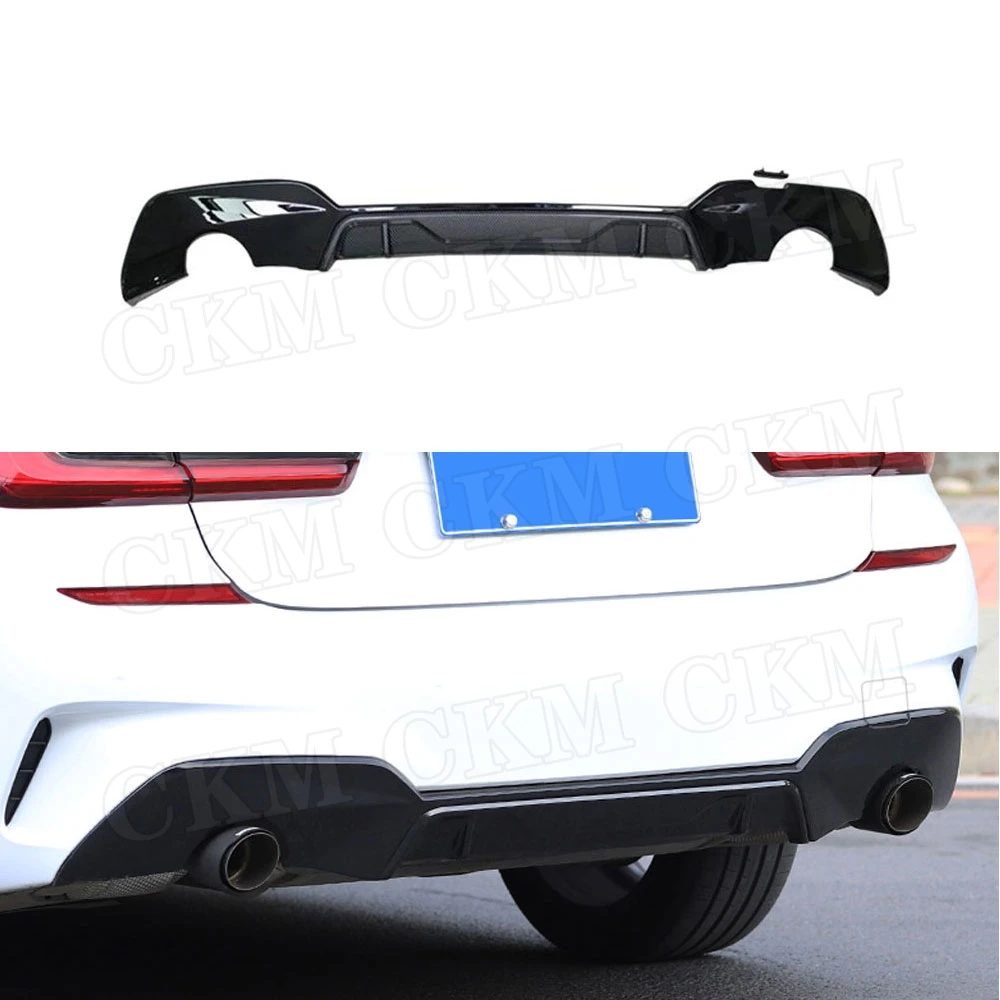 

Car PP Black Rear Lip Diffuser For BMW 3 Series G20 G28 M Sport 2019 2020 Round Exhaust Tip Type Bumper Guard