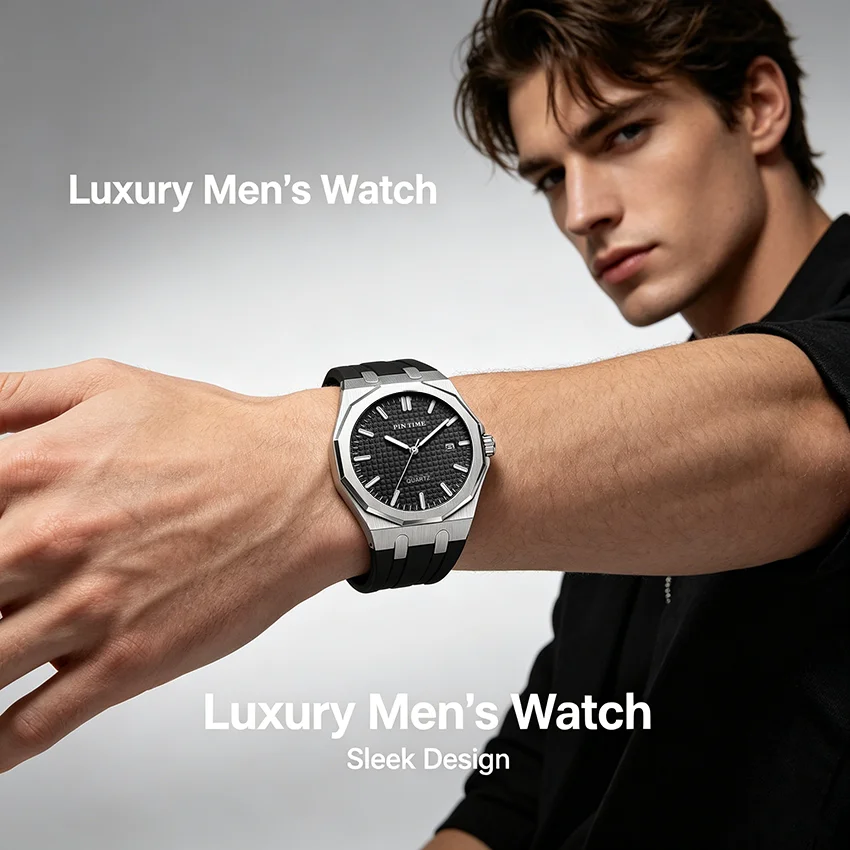 

Men's Sport Watch Luxury Round Fashion Quartz Watch 3ATM High Quality Soft Silicone Strap Men Watches