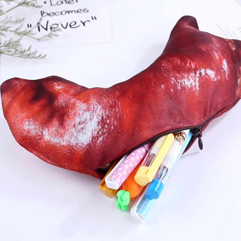 Pig's trotters drumstick Carp Pen Bag Realistic Fish Shape Make-up Pouch Pen Pencil Case With Zipper back to school pencil case