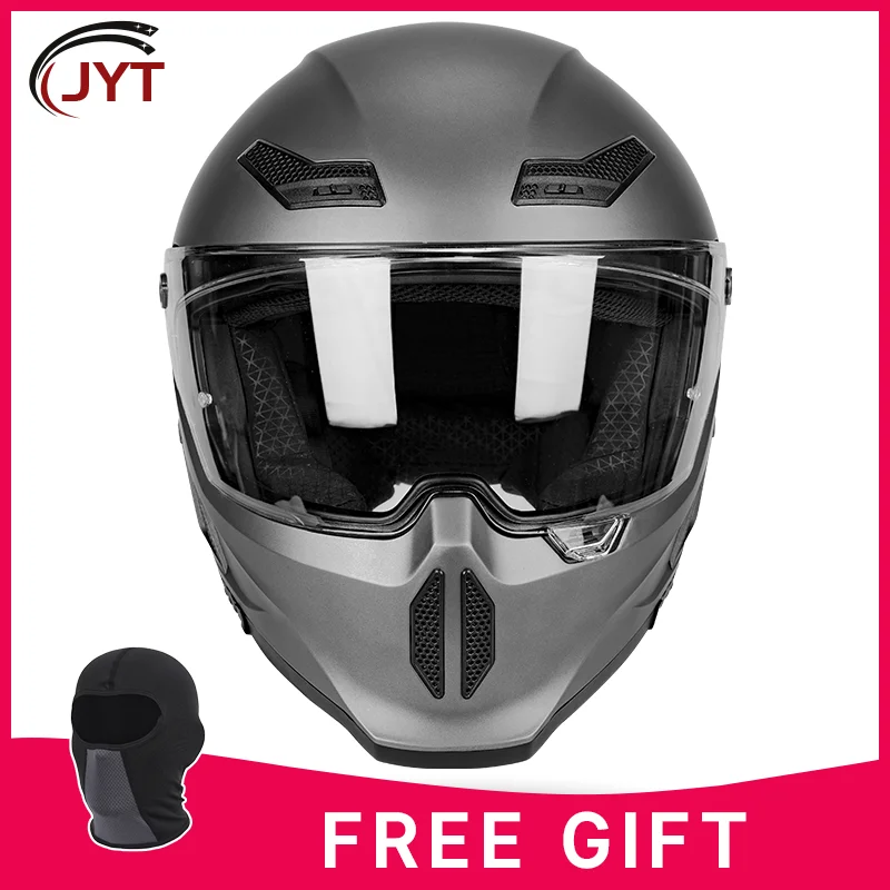 

Retro motorcycle helmet matte grey unisex full helmet DOT certified sun protection breathable transparent sunshade