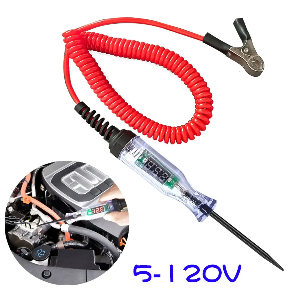 

Car Truck Voltage Circuit Tester 5-120V Car Diagnostic Probe Test Pen Repair Tools with Retractable Cable LED Digital Display