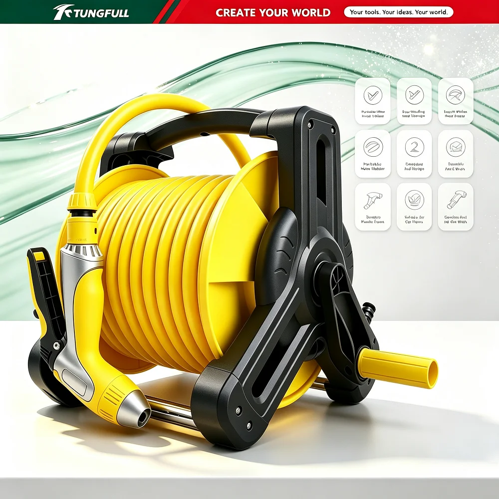 Wall-Mounted Portable Garden Hose Reel Retractable Water Hose Rack with 10M/15M Hose for Car Washing And Garden Watering