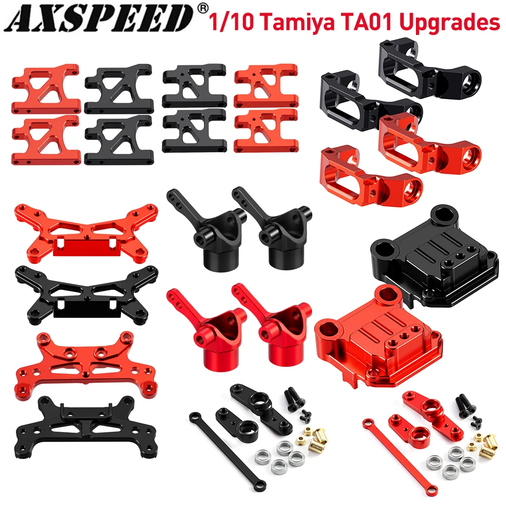 Image of AXSPEED Aluminium-Legierung Vorderer und Hinterer Unterer Aufhängungsarm Stoßdämpferhalterung Lenkungsbaugruppe Getriebe für 1/10 Tamiya TA01 Upgrade-Teile