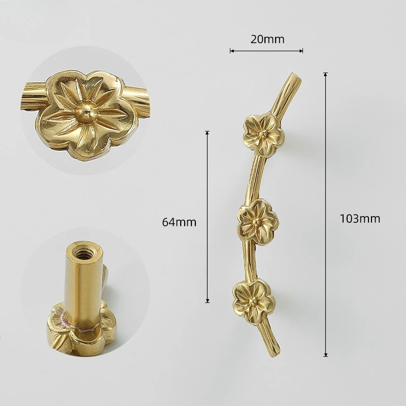 Brass Plum Branch Cabinet Pulls Door Handles, Drawers, Furniture, Cabinet Hardware Handles