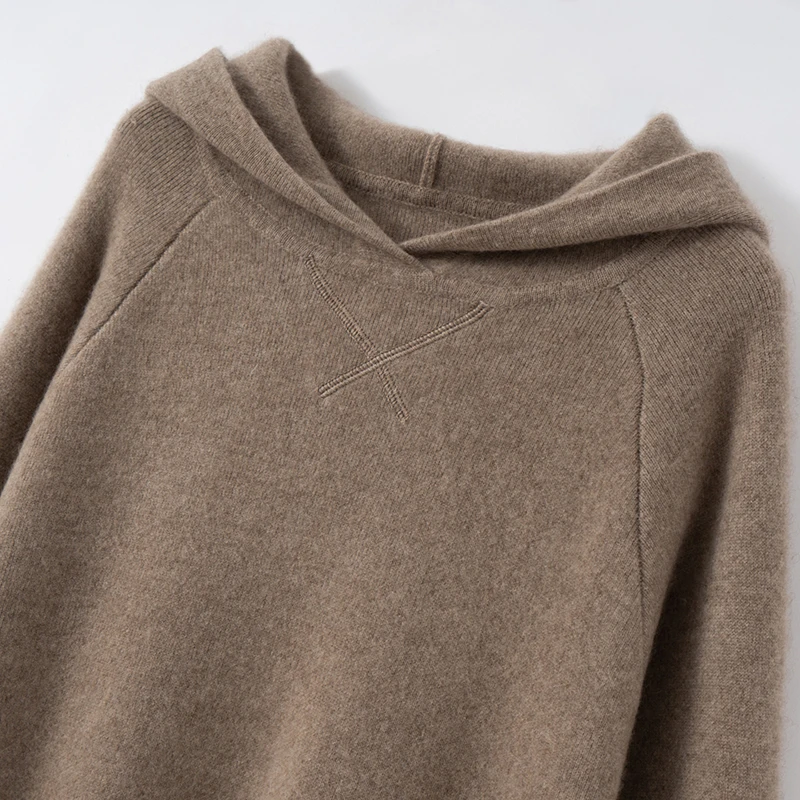 Women Cashmere Hooded Dress 100% Cashmere Knitted Loose Dress Autumn Winter Thick Warm Cashmere Knitwear Long Sleeve Dress