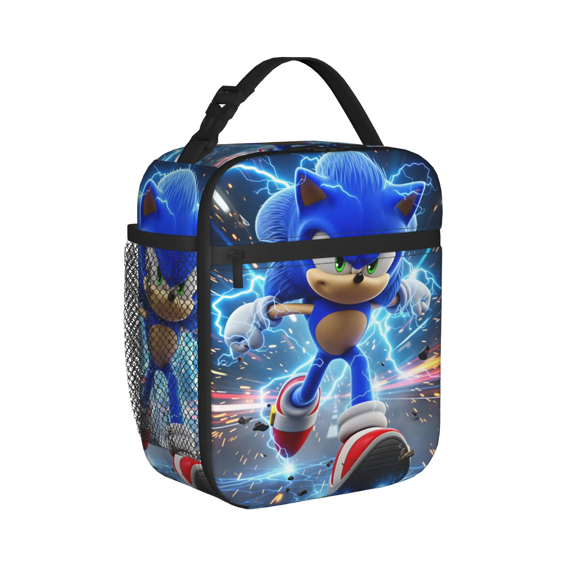 Sonics Cartoon Lunch Bag Game  Retro Lunch Box For Girls Picnic Convenient Cooler Bag Oxford Custom Thermal Tote Handbags