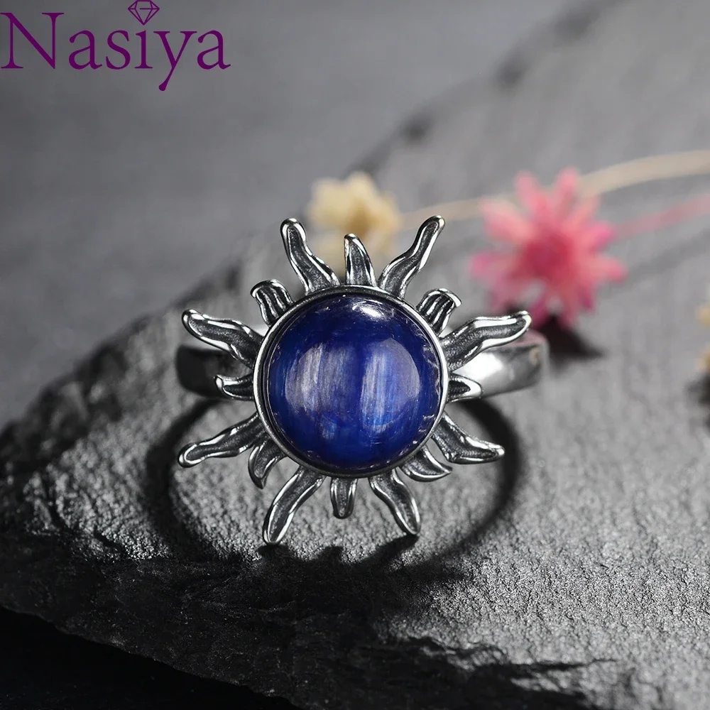 

Nasiya Natural Kyanite Rings S925 Sterling Silver Jewelry Ring for Women Men Sun Shape Vintage Finger Party Luxury Jewelry Gifts