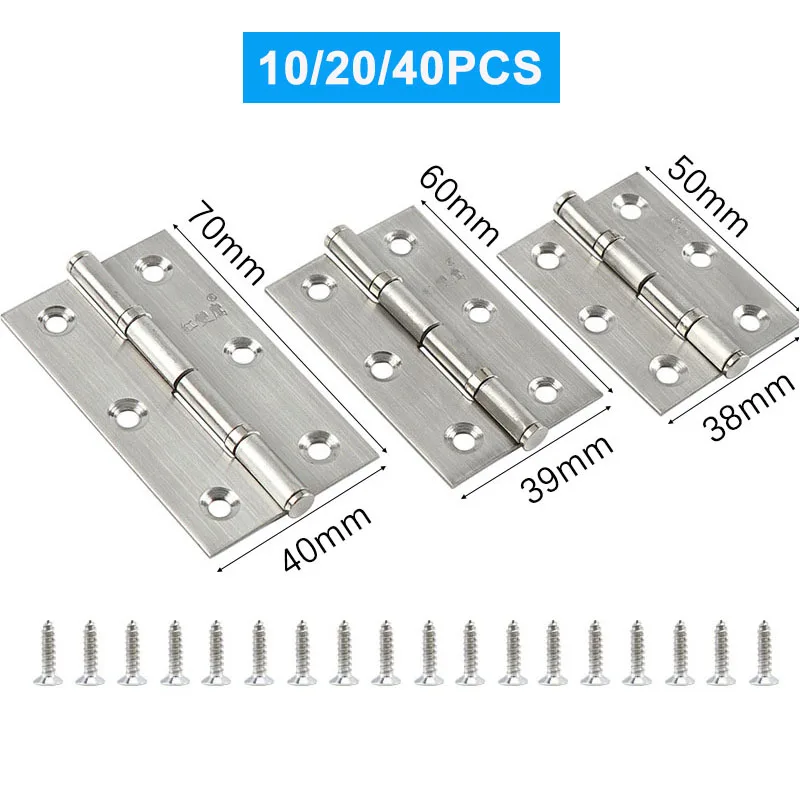 Stainless Steel Door Hinges For Wood Folding Hinge with Screws 2inch 2.5inch 3inch Cabinet Window Box Flat Hinge 10/20/40pcs