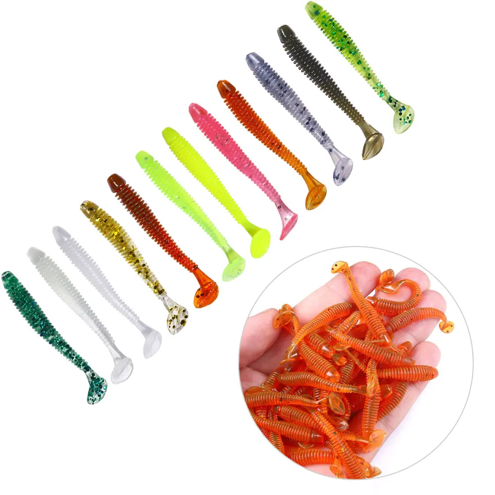 HENGJIA 50 teile/beutel 5 cm T Schwanz Silikon Weichen Köder Angeln Künstliche Würmer Weiche Köder Karpfen Bass Hecht Meer angeln Zubehör