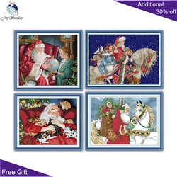 Joy Sunday Santa Claus And Children On Horseback Santa Claus And Pets Christmas Eve Cross Stitch Kit, RA432, RA690, RA691, RA692