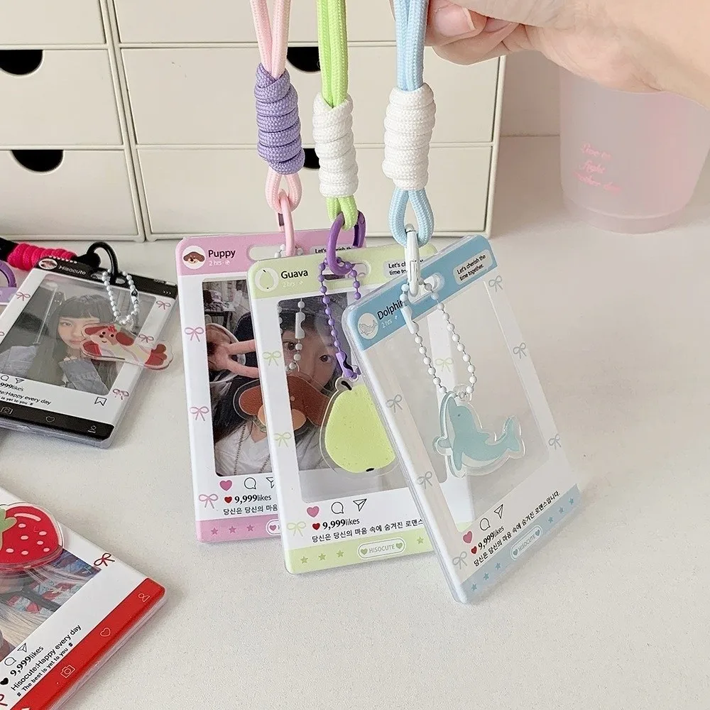 Keychains Sliding Keychain Card Holder with Transparent Window Wristlet Lanyard K-Pop Idol Photo Card Storage Case