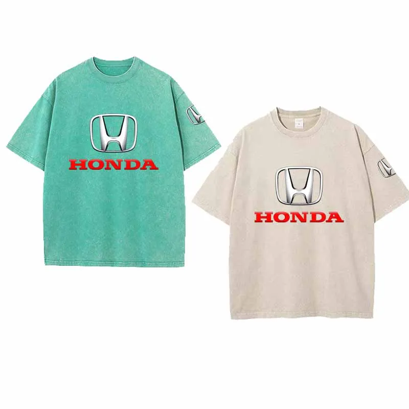 2026 Honda Logo Summer Break Surfing Retro Wave Mens Clothing Plus Size Washed Camiseta Outdoor Graphic Clothes 2026 Honda Logo