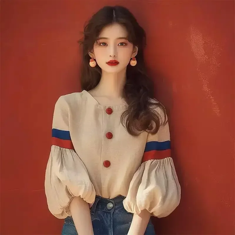 

Stylish Age-Reducing Cracker Khakilantern Sleeveless Shirt for Women New Arrival 2024 Autumn Nice Design Sensibility Women Shirt