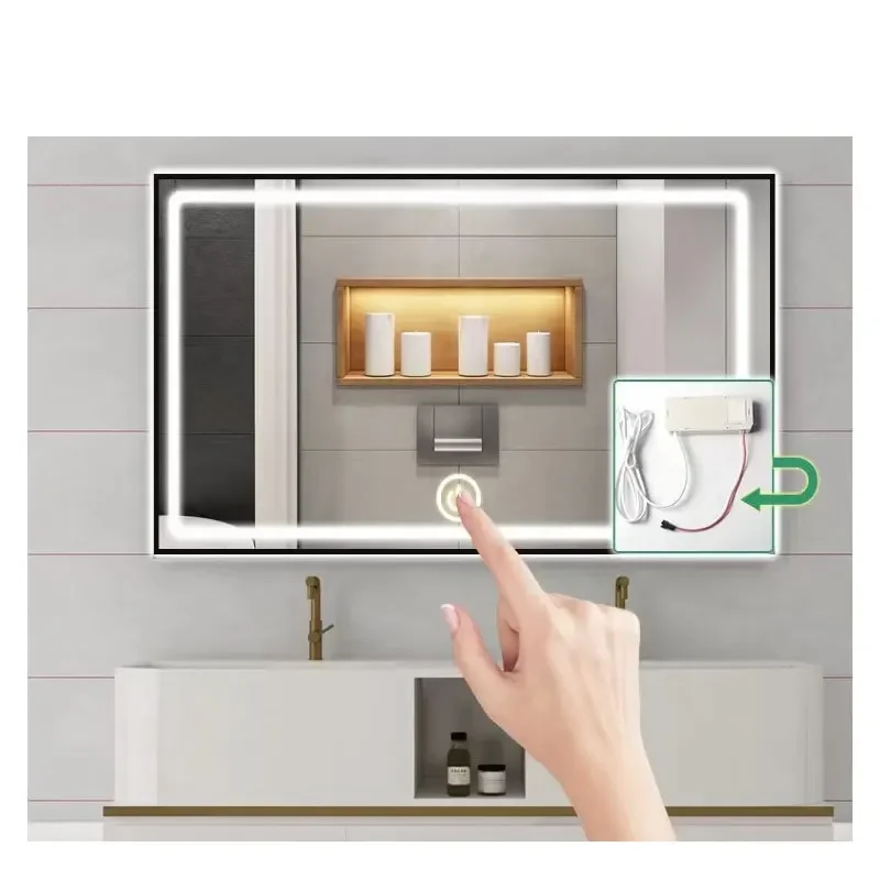 مفتاح لمس مرآة AC110V-220V مع تعتيم بدون خطوات مناسب لمرايا الحمام ومرايا صالون الشعر ومرايا المكياج حسب الطلب