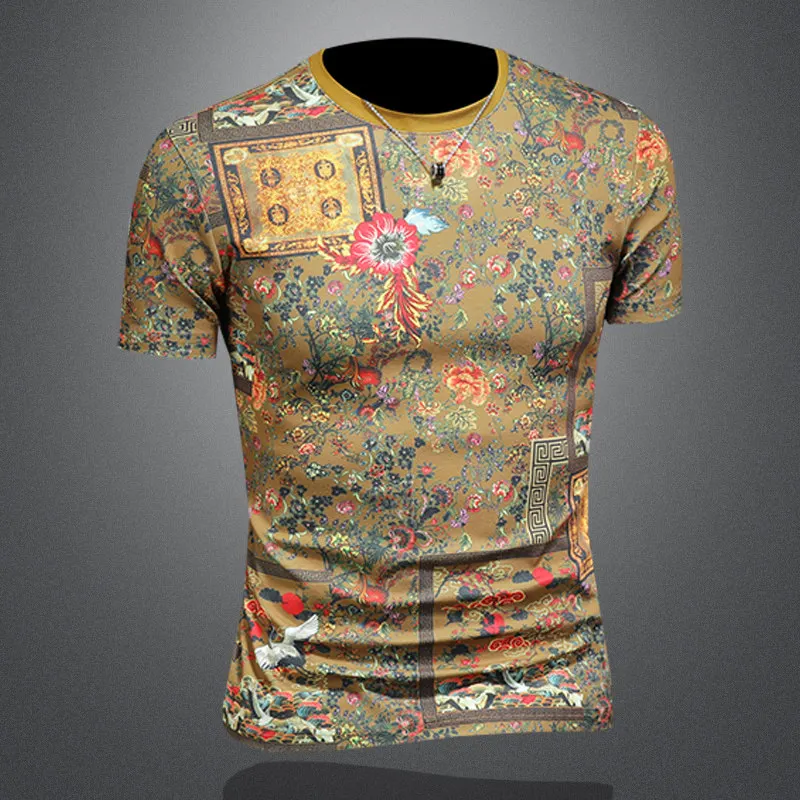 Luxury Retro Printed T-shirt for Men Fashion Short Sleeve Casual Tshirts Breathable Comfortable O-neck Business Tees Tops 2026