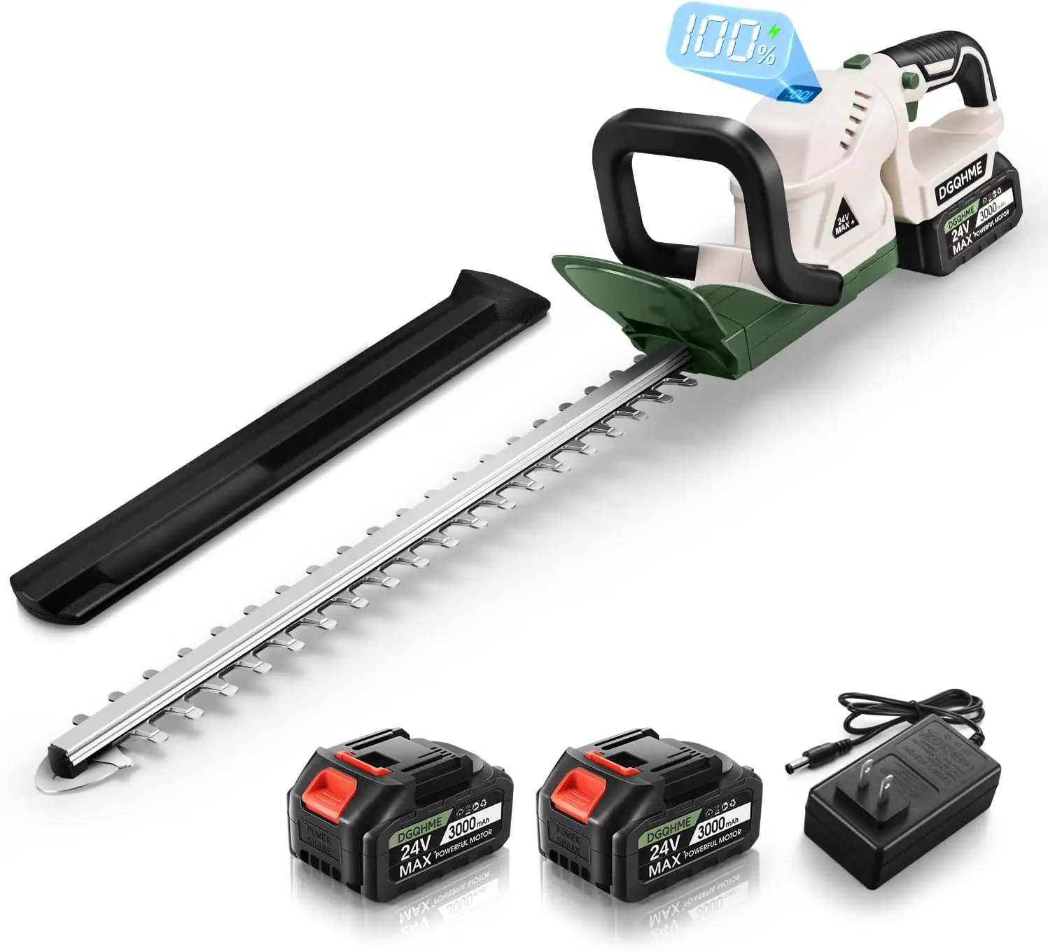 20-Inch Cordless Hedge Trimmer, Electric Bush Trimmer with 2 Batteries, Lightweight Design, 3000 RPM, 180-Degree Rotatable Head, 3/4-Inch Cutting Gap