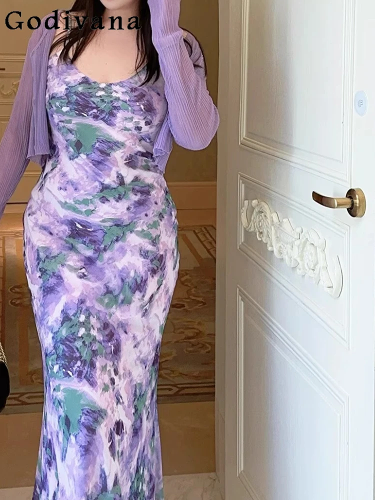 

Large Size XL-4XL French Retro Floral Fishtail Vacation Dress Girl Summer High Waist Square Neck High Waist Suspender Dresses