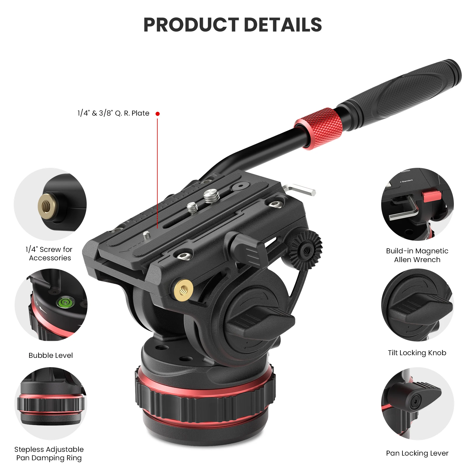 EVUMO V10 Professional Hydraulic Fluid Video Head Multi-angle Shooting for Tripod Video Shooting Max Load 10kg22lbs