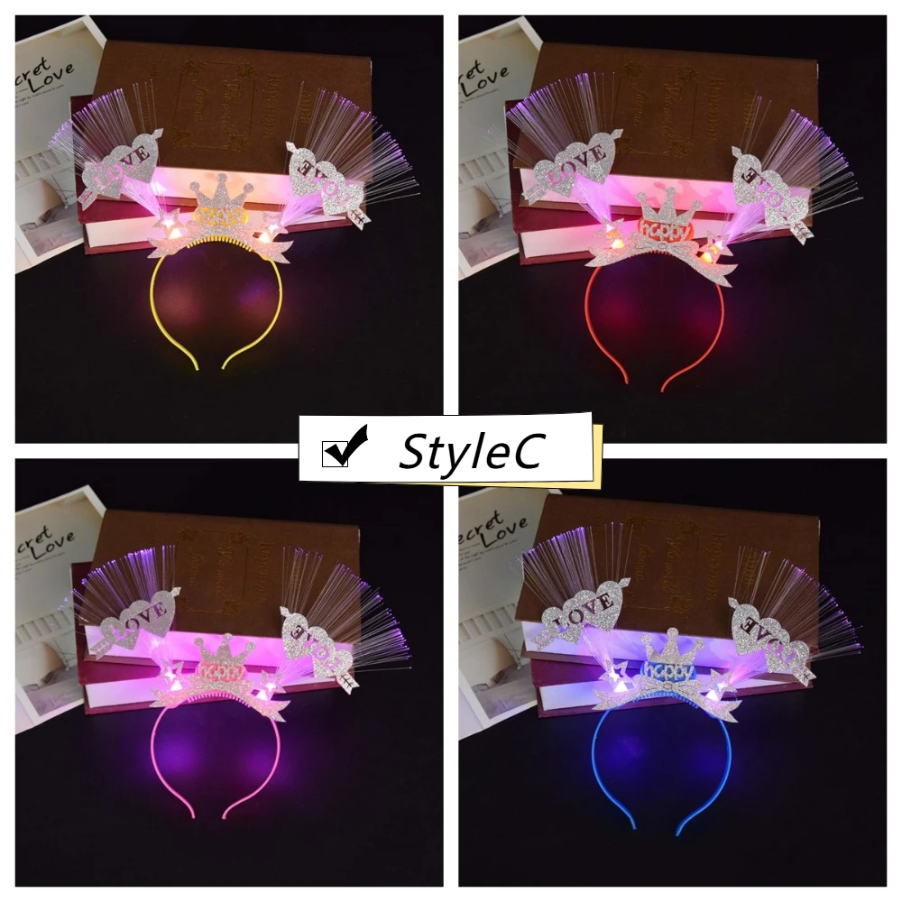 LED Glow 2025 Happy New Year Headband Love Heart Shape Photographic Headwear LED Glow Hair Bands Number Letter