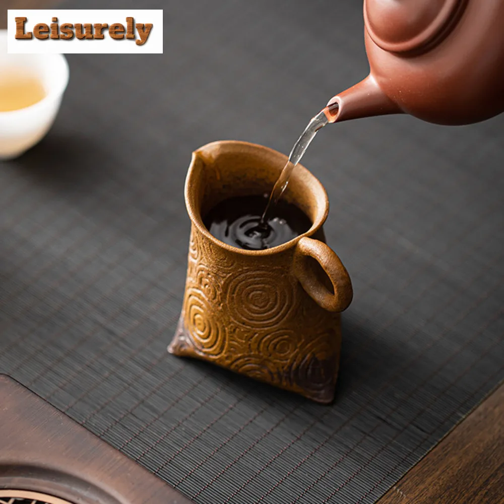 120ml Chinese Coarse Pottery Tea Pitcher Handmade Sauce Glazed Cha Hai Household Justice Cup Dahongpao Chinese Tea Set Equipment