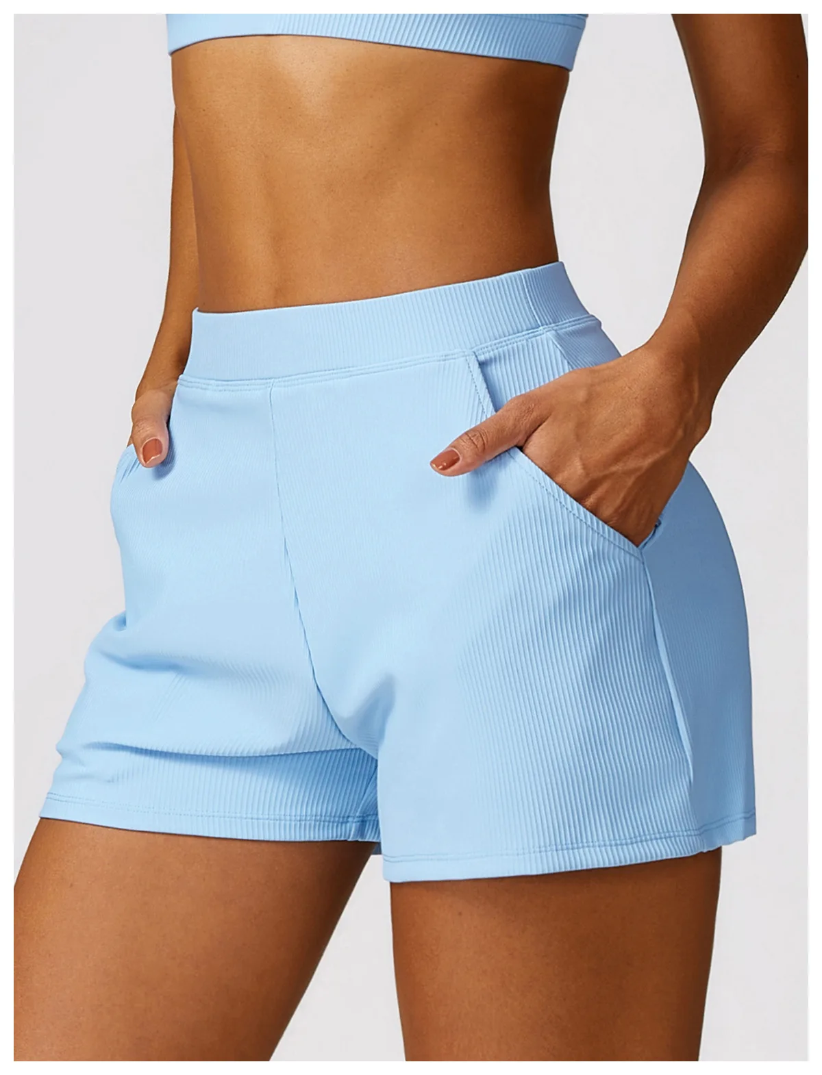 Women's Workout Shorts with Pockets Ribbed High Waisted Booty Biker Shorts Gym Yoga Loose  Pants