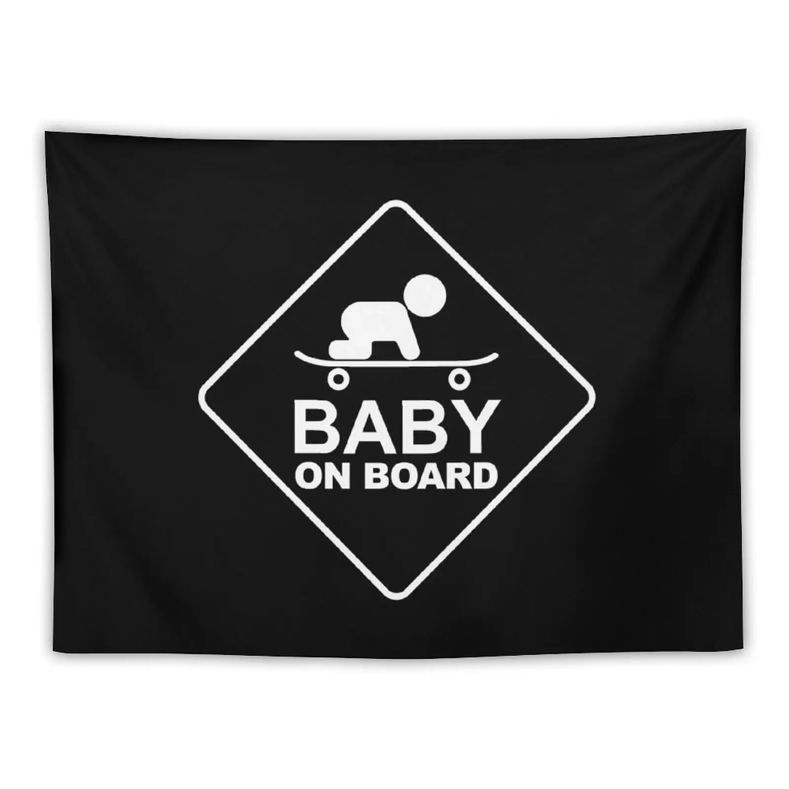 Baby On Board - Skater Baby Sign - White Tapestry Decoration Room Bedroom Decor Tapestry