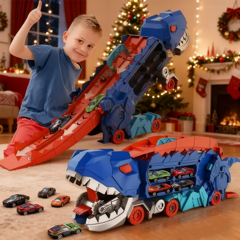 ديناصور شاحنة نقل قابلة للطي سبيكة تحويل ديناصور النقل مع سبيكة سيارة عيد الميلاد اللعب هدية للأطفال طفل صبي