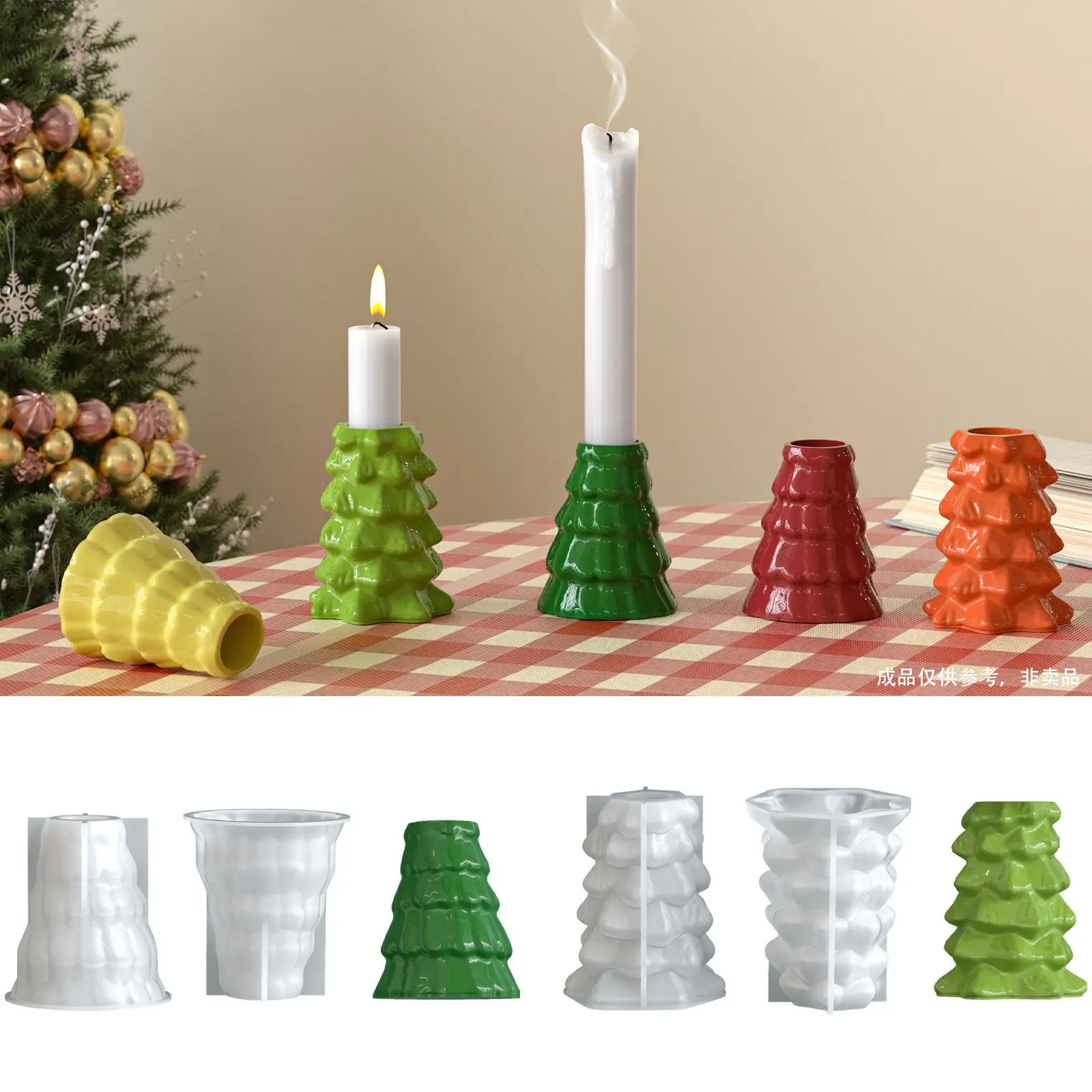 Molde de yeso, portavelas de cemento, portavelas de árbol de Navidad, molde de resina blanca para manualidades, proyectos de bricolaje, vela