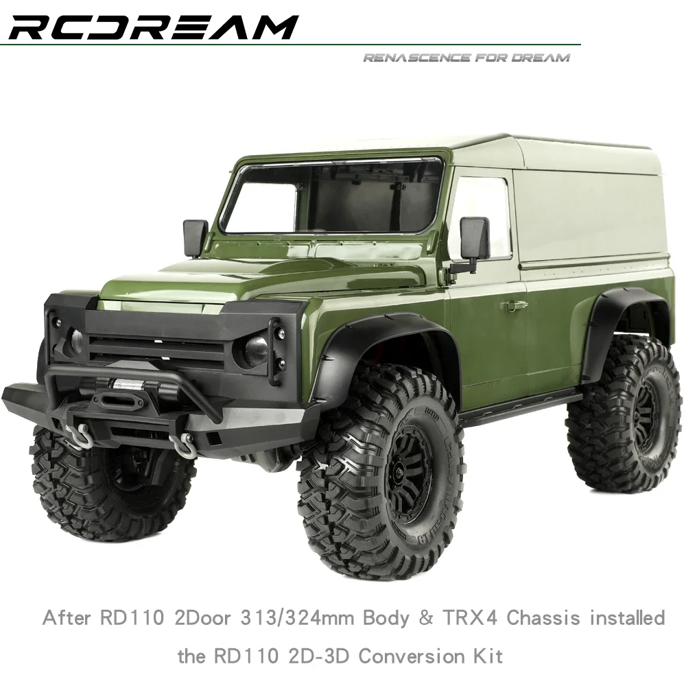 RCDream RD110 2-door Pickup Truck Upgrade 3-door Body Shell Kit for 1/10 RC Crawler Car Defender 313/324mm Pickup Upgrade Parts