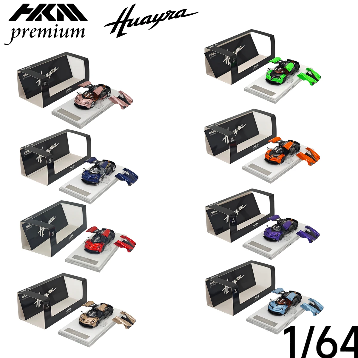 HKM 1:64 Premium Huayra Diecast Car Model Multiple Colors With Openable Body Panels Display Base Collector Box In Stock