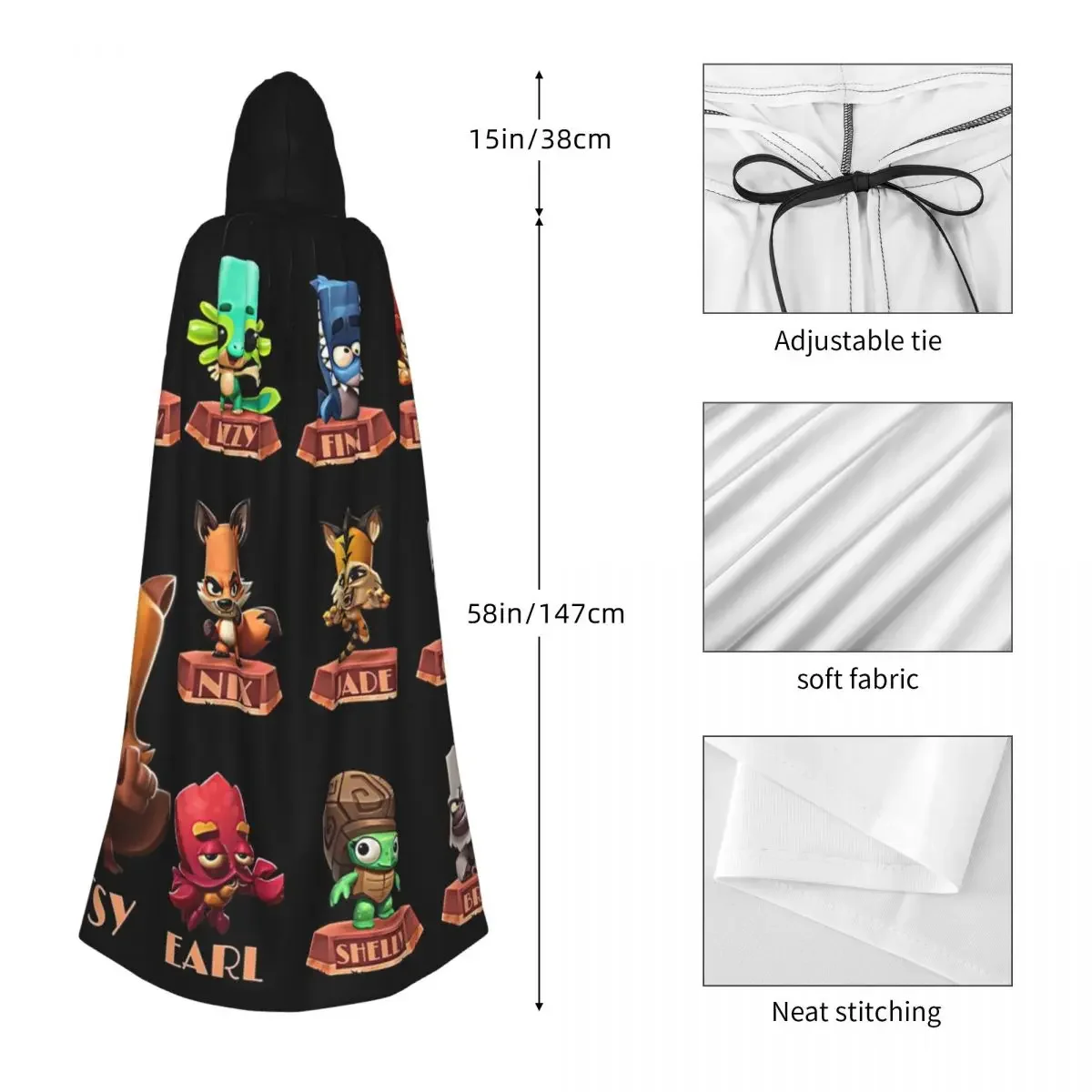 Zooba Battle Arena Royale شخصيات N 01 حديقة الحيوان عباءة طويلة بقلنسوة الساحرة القرون الوسطى زي تأثيري كيب هالوين مصاص دماء الكبار